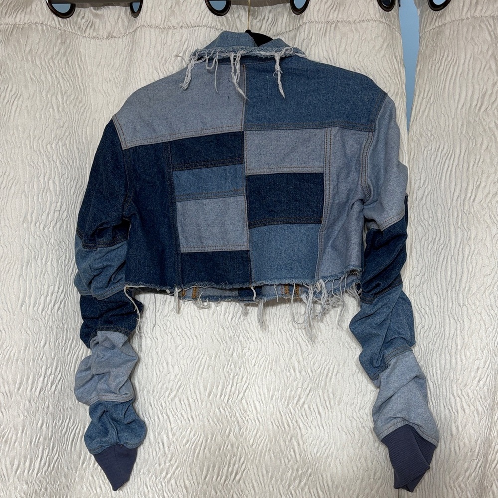 Akira Patchwork Cropped Denim Jacket - Mixed Blue… - image 2